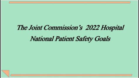 Goal 8 Accurately and completely reconcile medications across. . How to cite the joint commission national patient safety goals apa